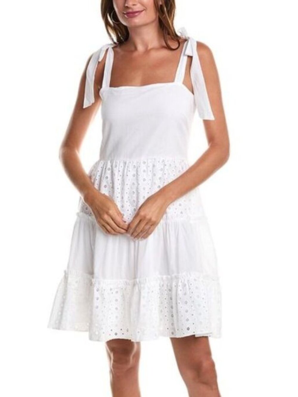 NWT, Sail To Sable,  White Eyelet Dress w/ Bows on Shoulder, Medium